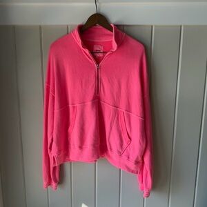 Aerie Bright Pink Oversized Half-Zip Sweatshirt, Size Medium